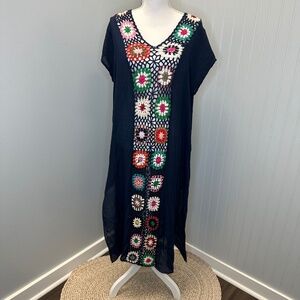 Colorful Semi Sheer Crochet Embroidered Beach Cover up size:OS